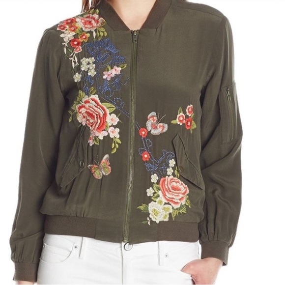Johnny Was Lucy crepe de chin silk Floral Embroidered Bomber Jacket - Picture 2 of 10